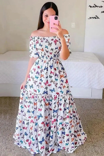 Women's Off-Shoulder A-Line Printed Maxi Dress