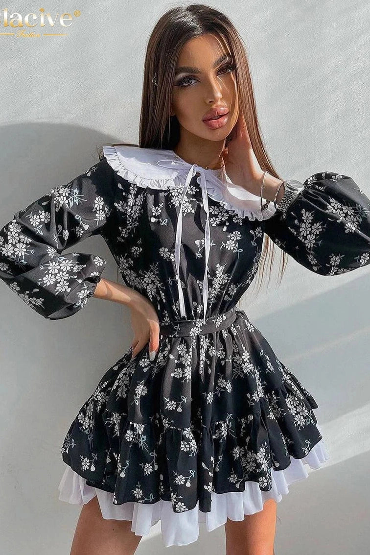 Print Long Sleeve Mini Dress