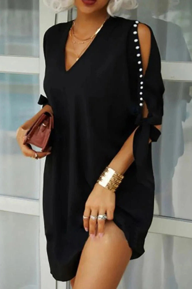 V-Neck Hollow Out Sleeves Mini Dress