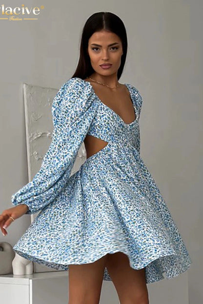 Print Long Sleeve Mini Dress