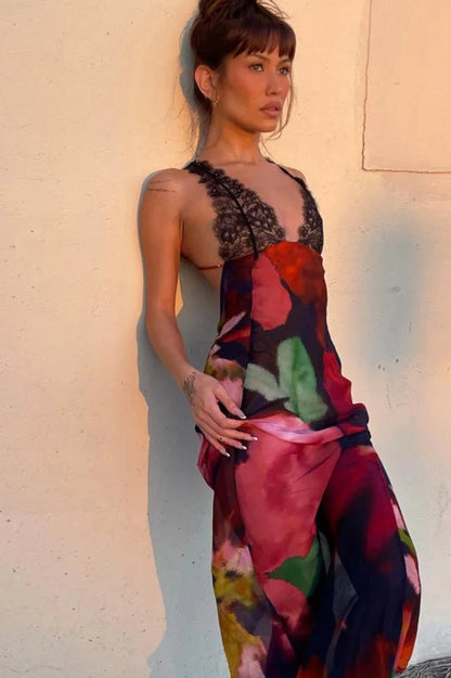 Printed Backless Sleeveless Maxi Dress