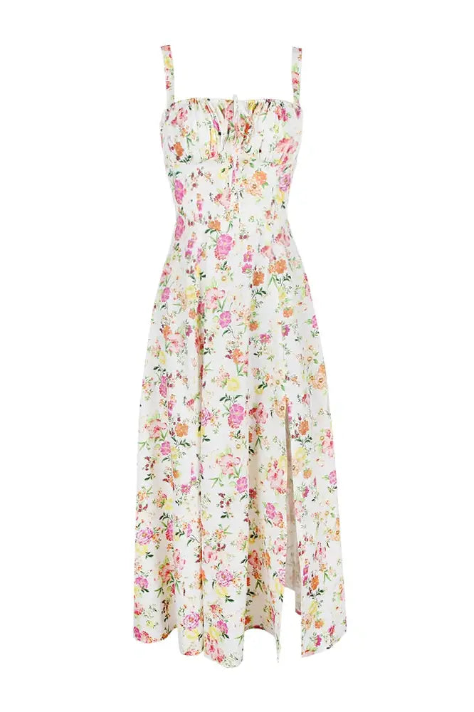 2024 Floral Print Spaghetti Strap Midi Dress