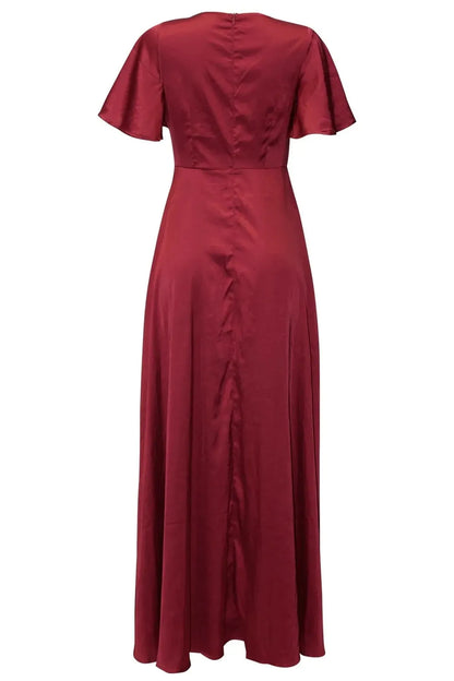 High Waist Split Satin Maxi Dress