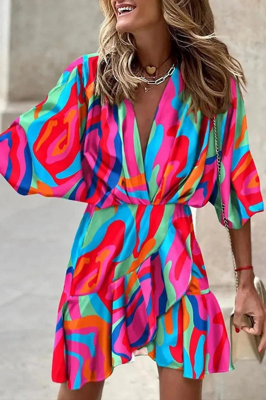 Elegant Irregular Print Mini Dress