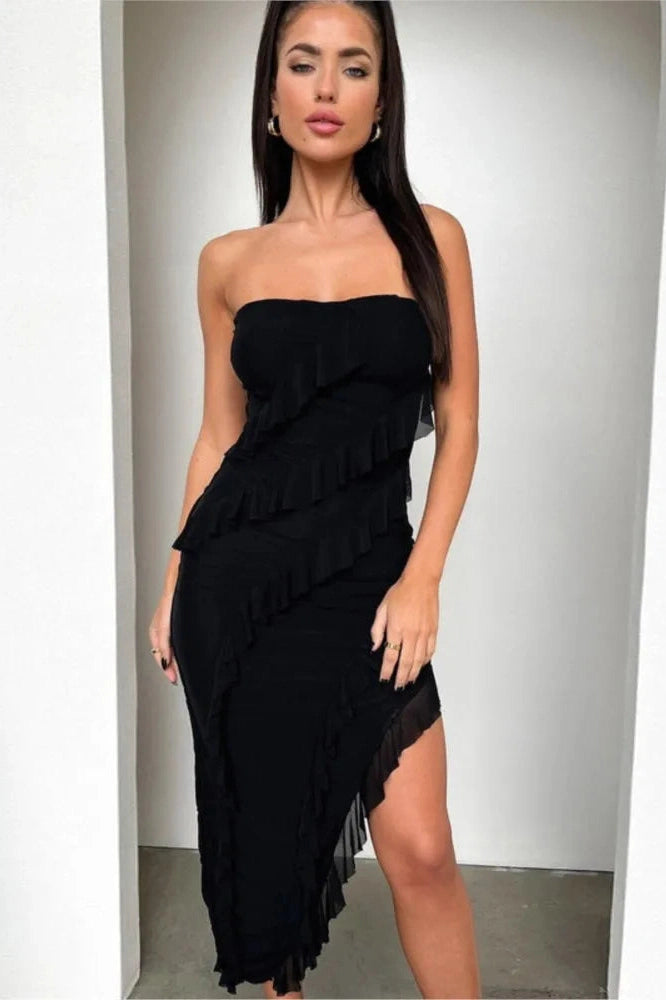 Irregular Off-Shoulder Bodycon Midi Dress