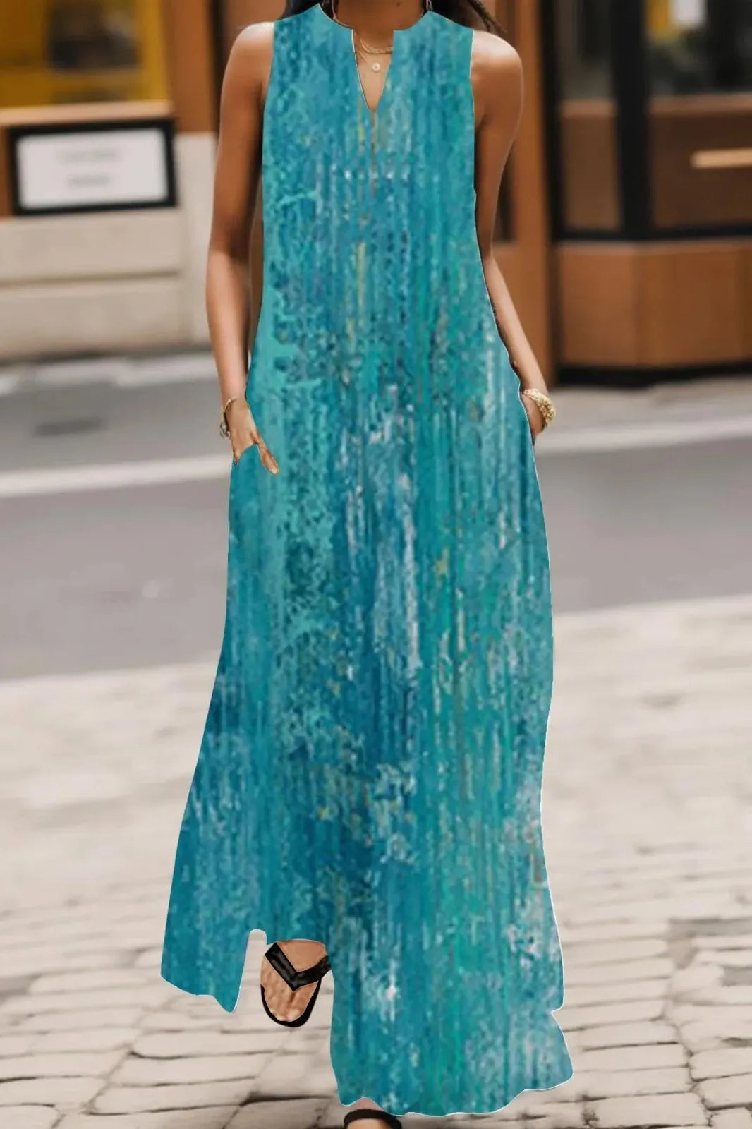 V-Neck Sleeveless Maxi Dress