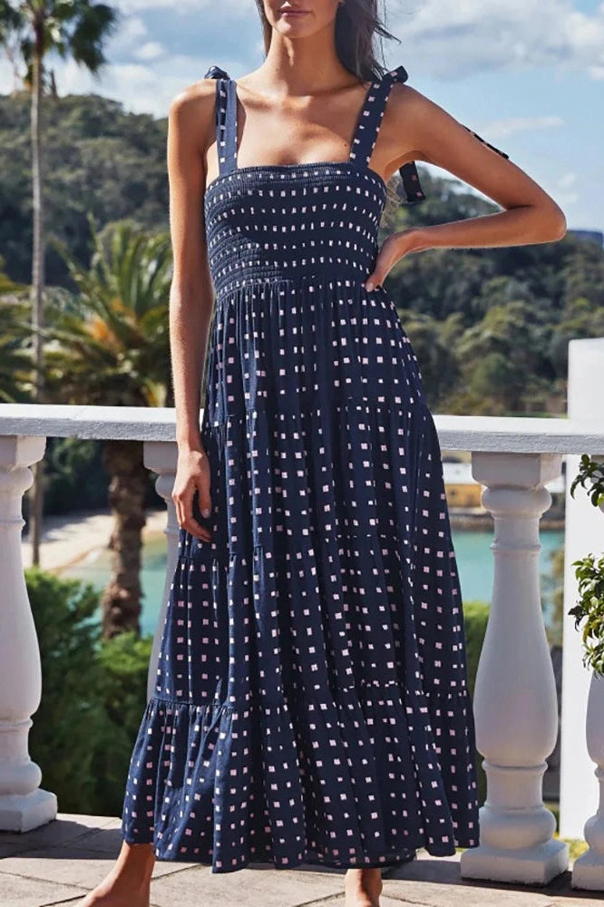 Elegant Printed Strapless Midi Dress