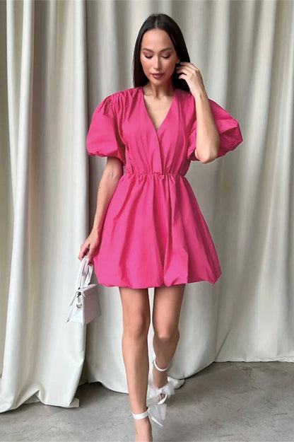 Elegant Short Sleeve V-Neck Mini Dress