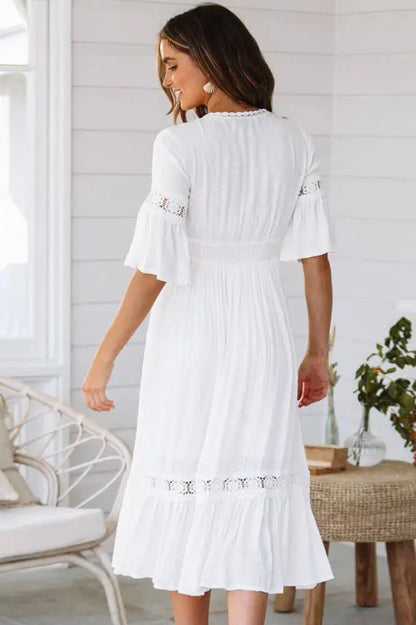 V-Neck Short Sleeve Midi Dress