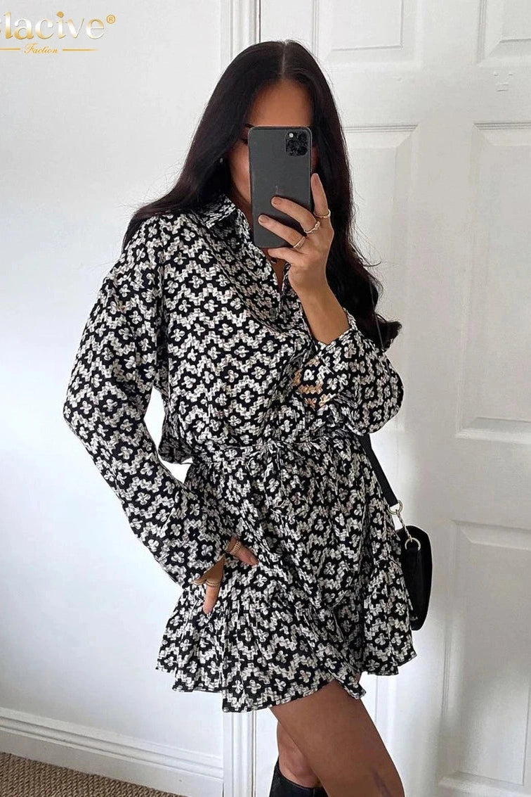 Print Long Sleeve Mini Dress