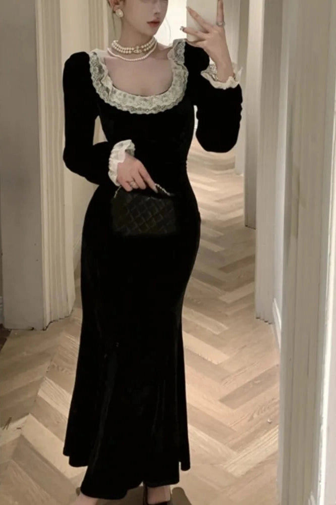 Elegant Velvet  Long Sleeve Maxi Dress