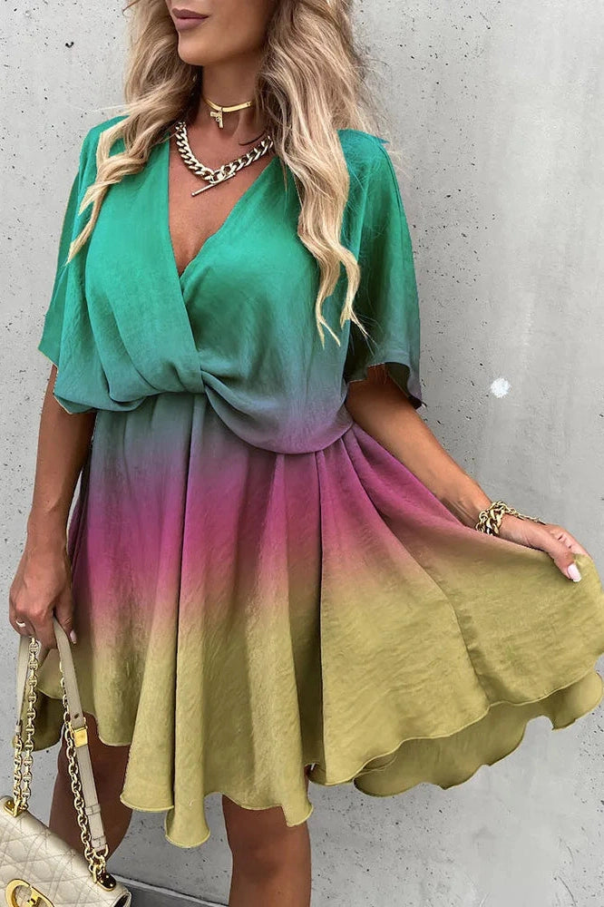 Elegant V-Neck  Half Sleeves Mini Dress