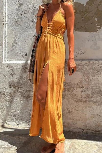 Sleeveless Deep V-Neck Maxi Dress