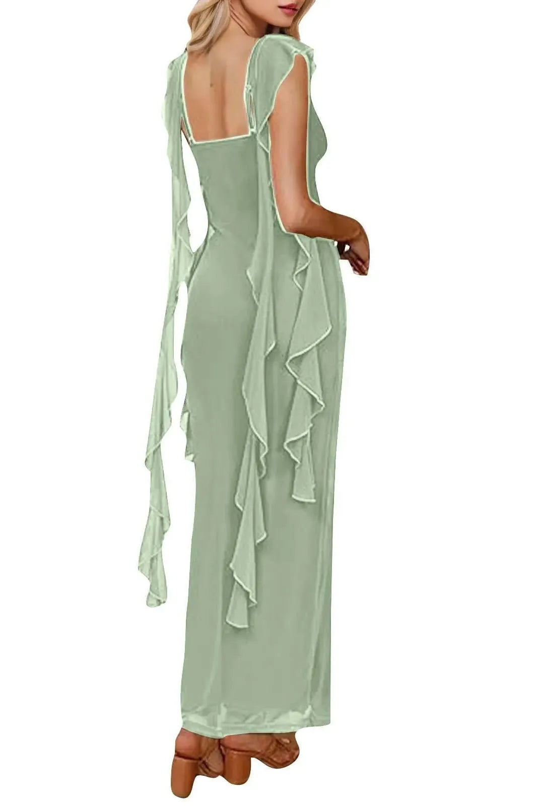 Elegant Backless Ruffled Maxi Dress