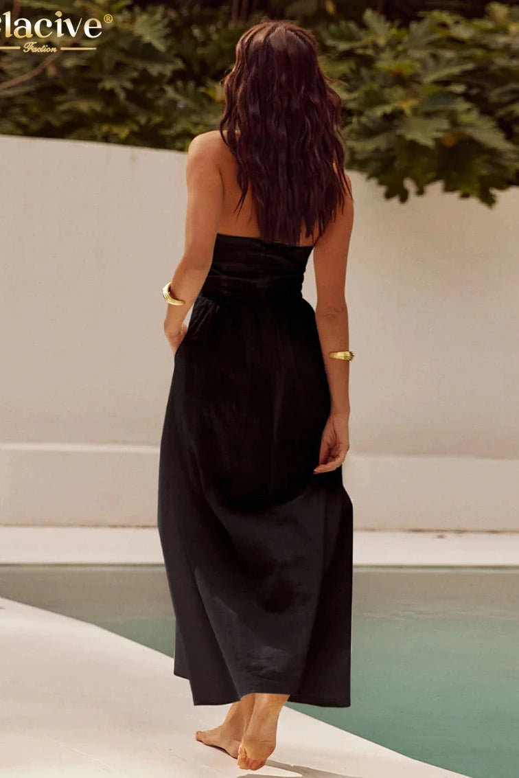 Cotton Halter Sleeveless Maxi Dress