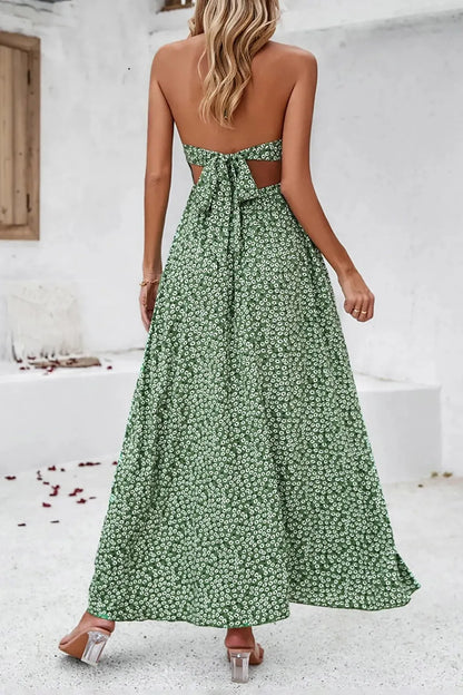 Backless Spaghetti Strap Floral Maxi Dress