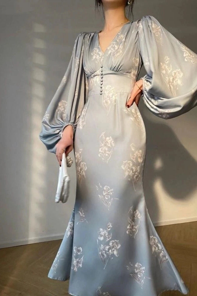 Elegant Printing V-Neck Maxi Dress