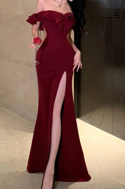 Slash Neck Bodycon Maxi Dress