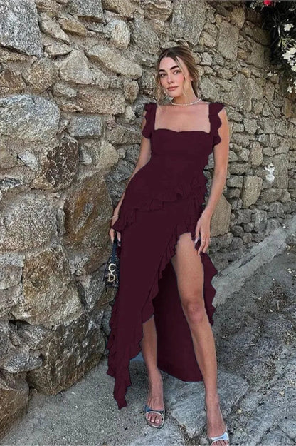 Elegant Backless Irregular Maxi Dress