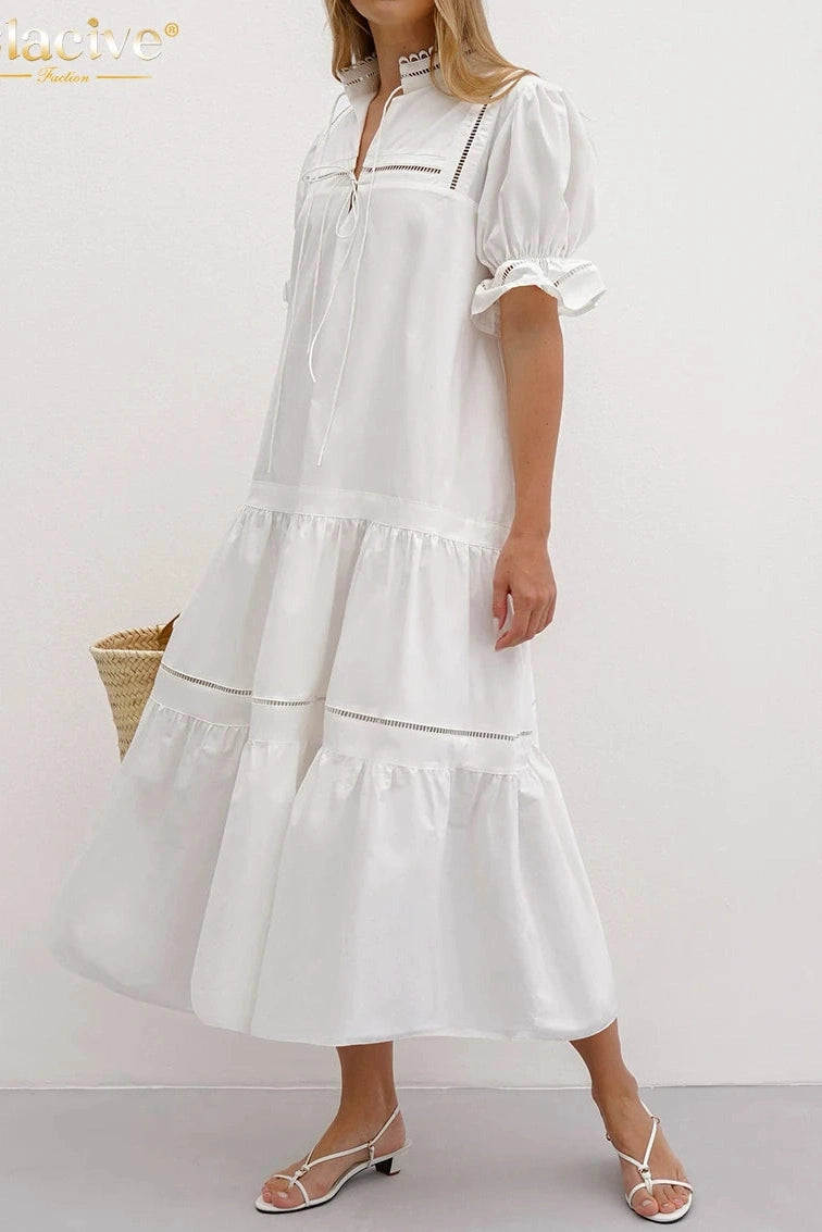 Elegant Cotton Short Sleeve Midi Dress