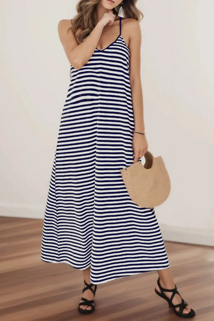 Striped Sleeveless Suspender Maxi Dress