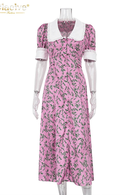 Elegant Print Short Sleeve Midi Dress