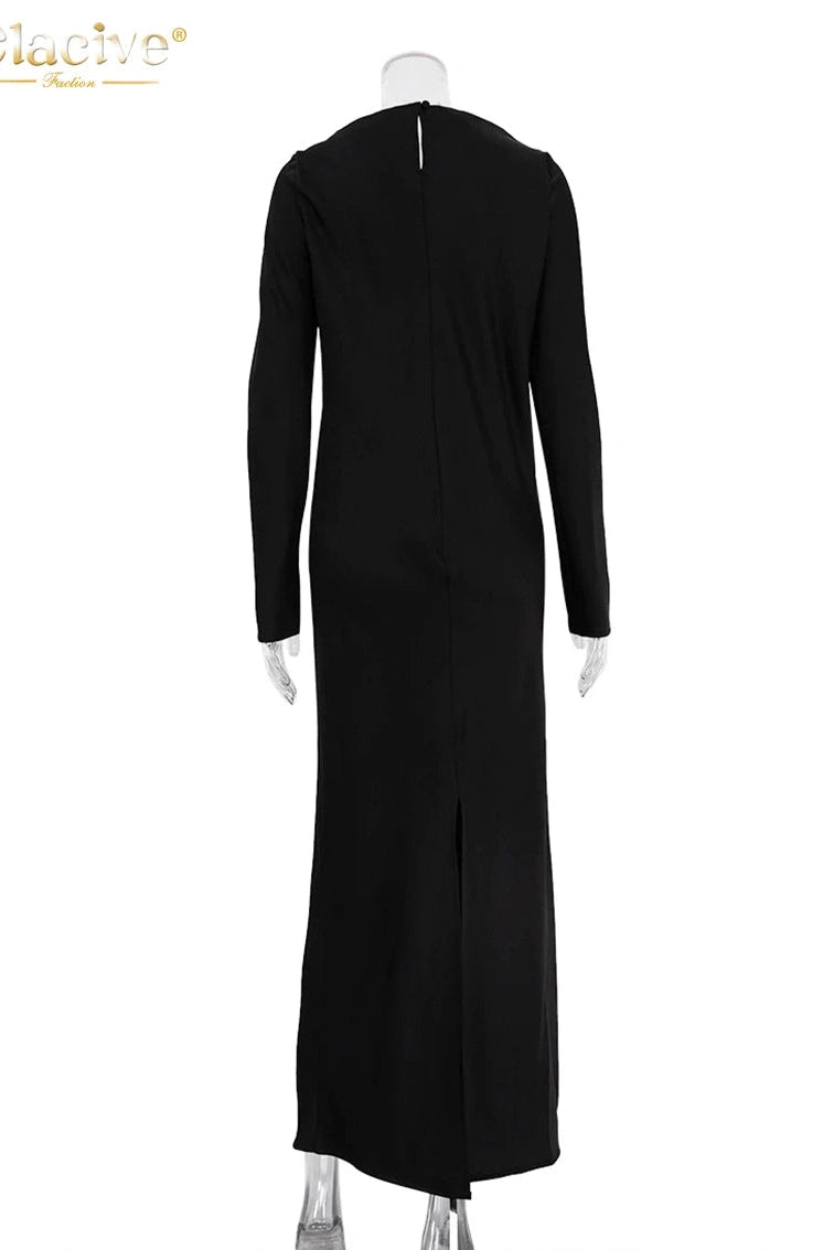 O-Neck Long Sleeve Maxi Dress