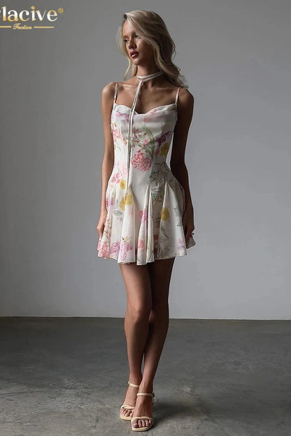 Elegant Print Sleeveless Mini Dress