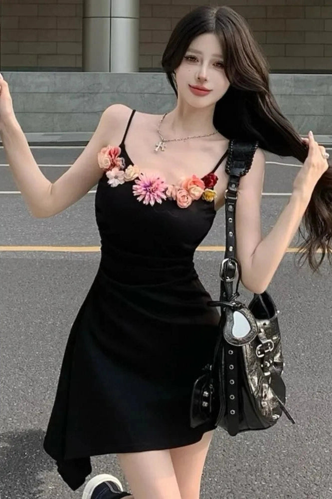 Elegant Flowers V-Neck Mini Dress