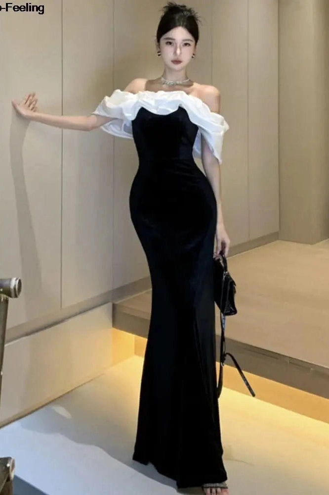 Elegant Off-Shoulder Velvet Maxi Dress