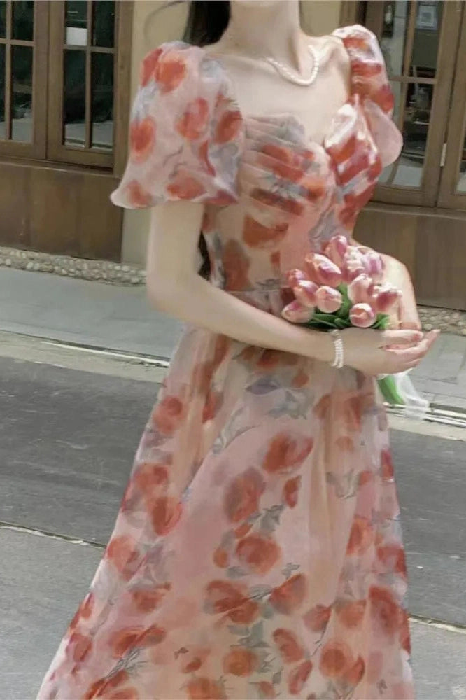 Floral Puff Sleeve Maxi Dress