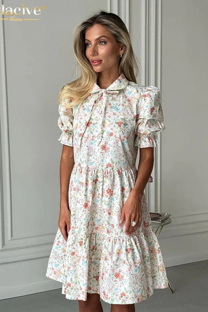 Printed Short Sleeve Midi Dress