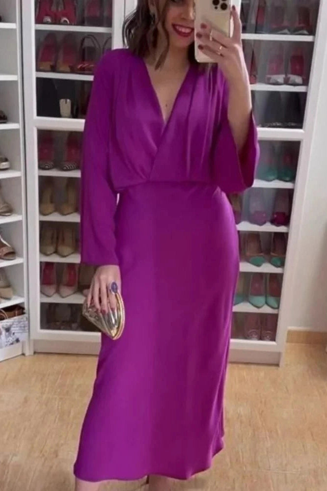 Elegant Long Sleeve V-Neck Maxi Dress