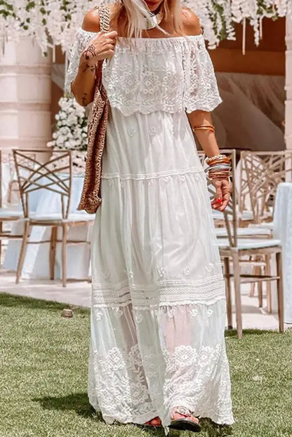 Crochet Embroidery Lace Off-Shoulder Dress