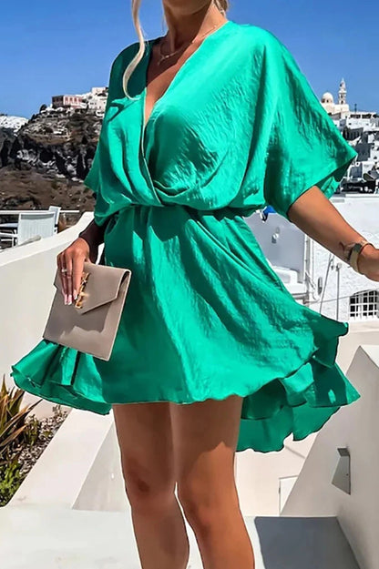 Elegant V-Neck  Half Sleeves Mini Dress