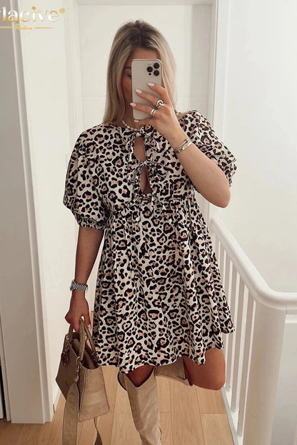 O-Neck Short Sleeve Mini Dress