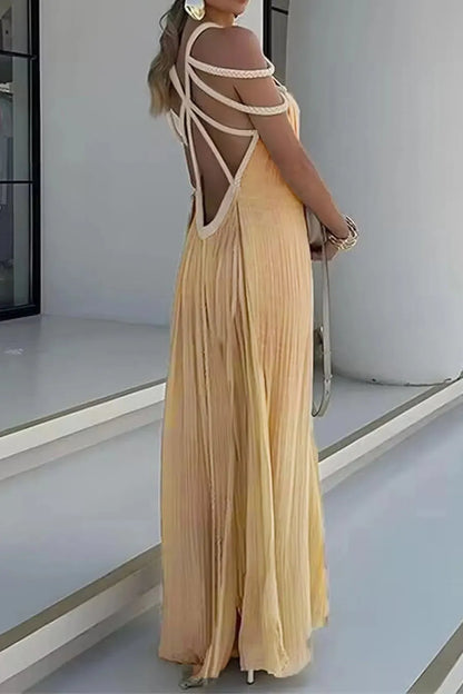 Tie Waist Hanging Neck Maxi Dress