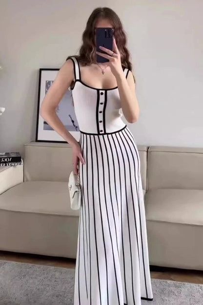 Elegant Sleeveless Striped Maxi Dress