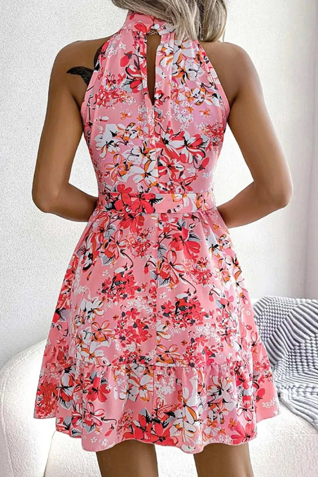 Backless Sleeveless Print Mini Dress