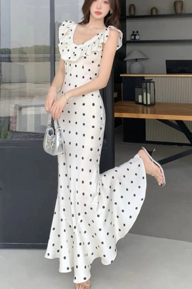 Bodycon Dot V-Neck Maxi Dress