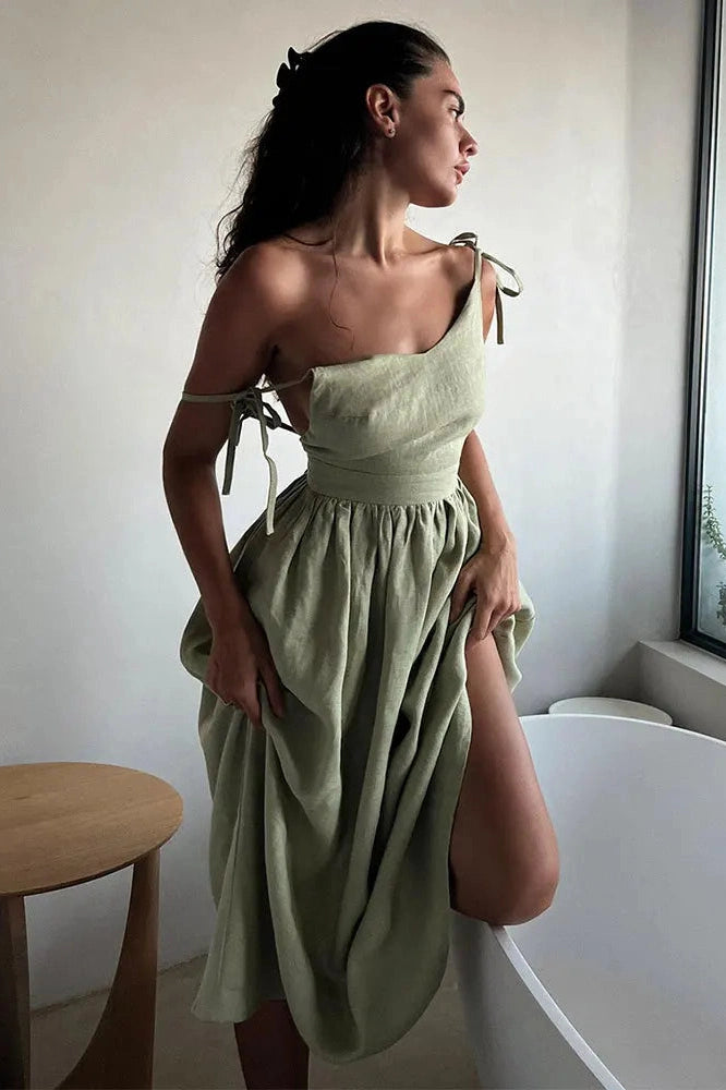 Elegant Cotton Backless Maxi Dress