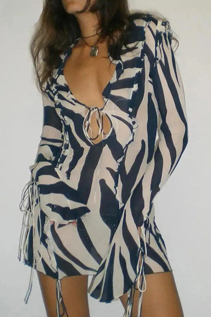 Striped V-Neck Cover-Up Dress