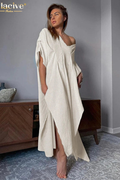 Elegant Cotton Half Sleeve Maxi Dress