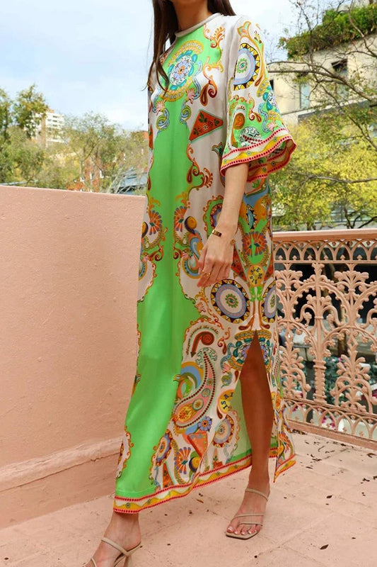 Printed O-Neck Half Sleeve Maxi Dress