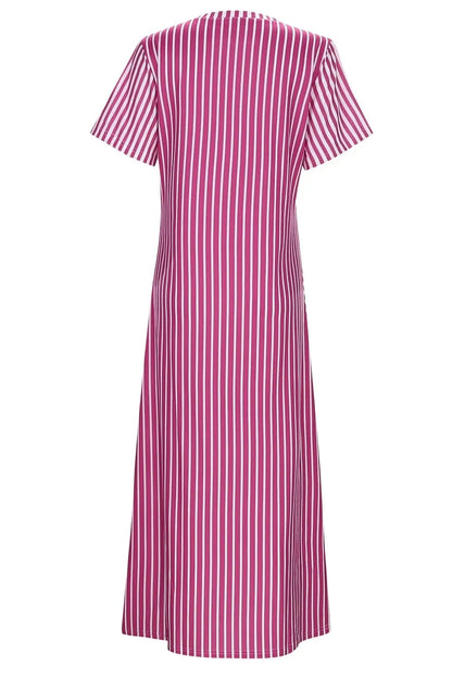 Striped V Neck Short Sleeve Maxi Dress