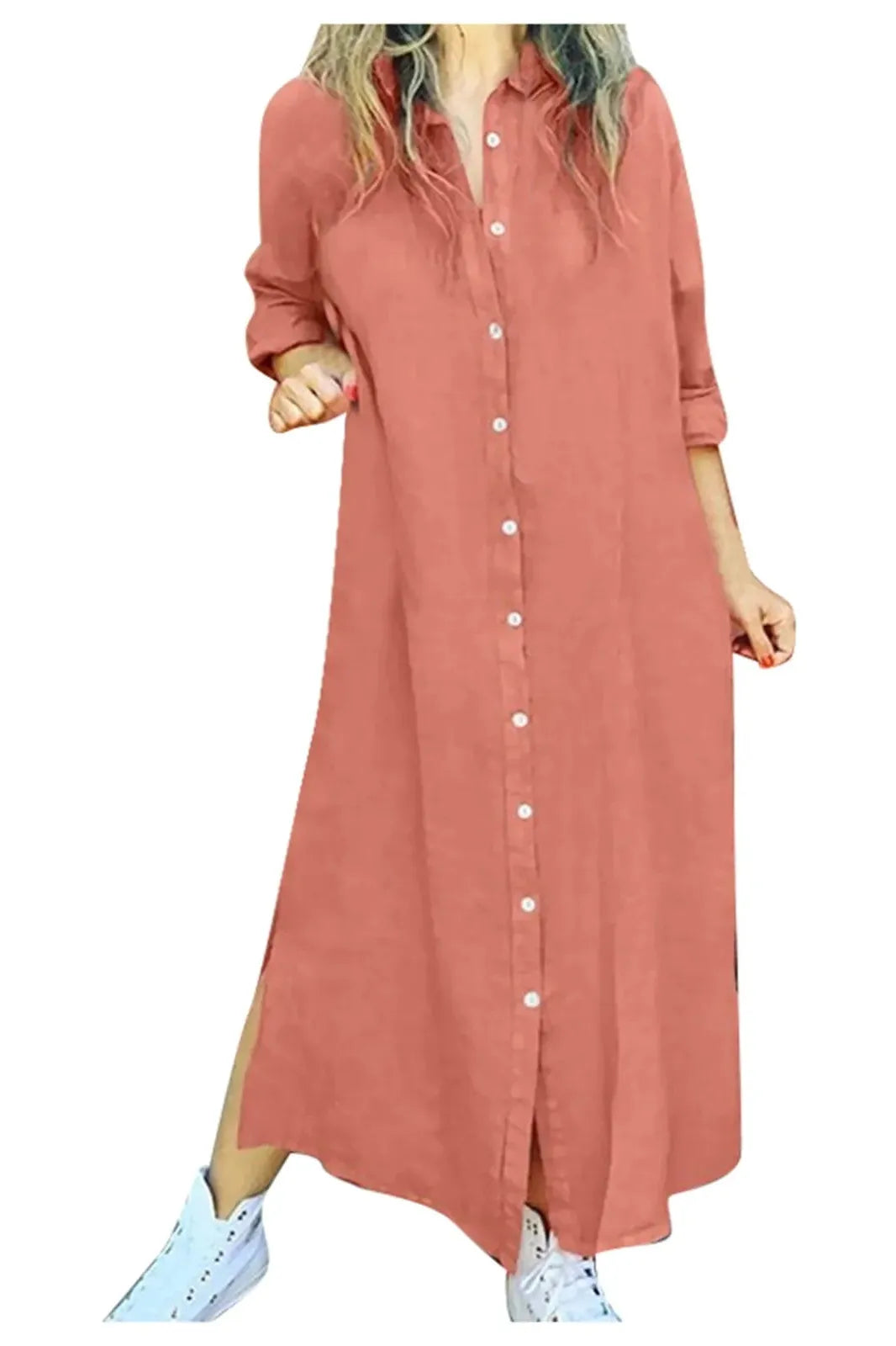 Cotton Linen Open Front Maxi Dress