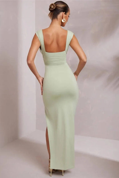 Deep V-Neck Sleeveless Bodycon Maxi Dress