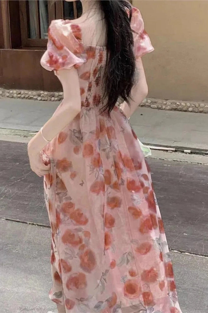 Floral Puff Sleeve Maxi Dress