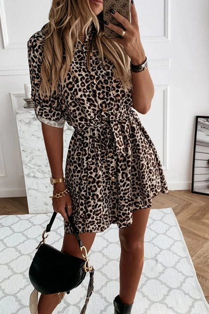 Elegant Leopard Print Patchwork Mini Dress