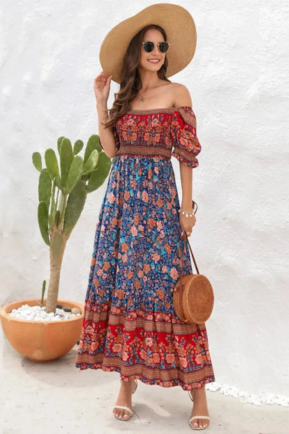 Floral Print Off-Shoulder Maxi Dress